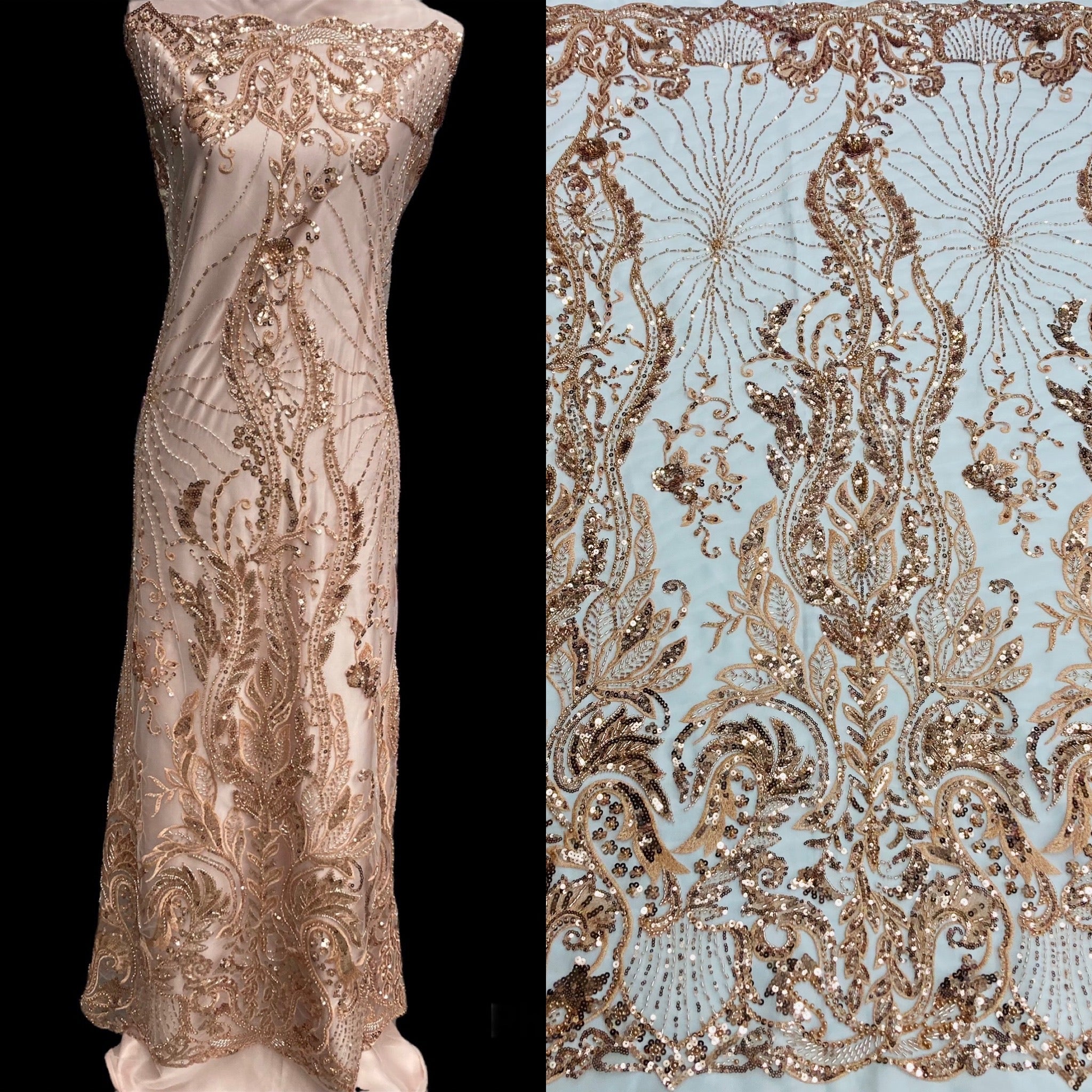 Beaded Lace Fabric Embroidered on 100% Polyester Net Mesh | Lace USA - Beaded Lace Fabric Embroidered on 100% Polyester Net Mesh | Lace USA -