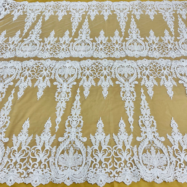 Beaded & Corded Bridal Lace Fabric Embroidered on 100% Polyester Net Mesh | Lace USA - 97201W-HB