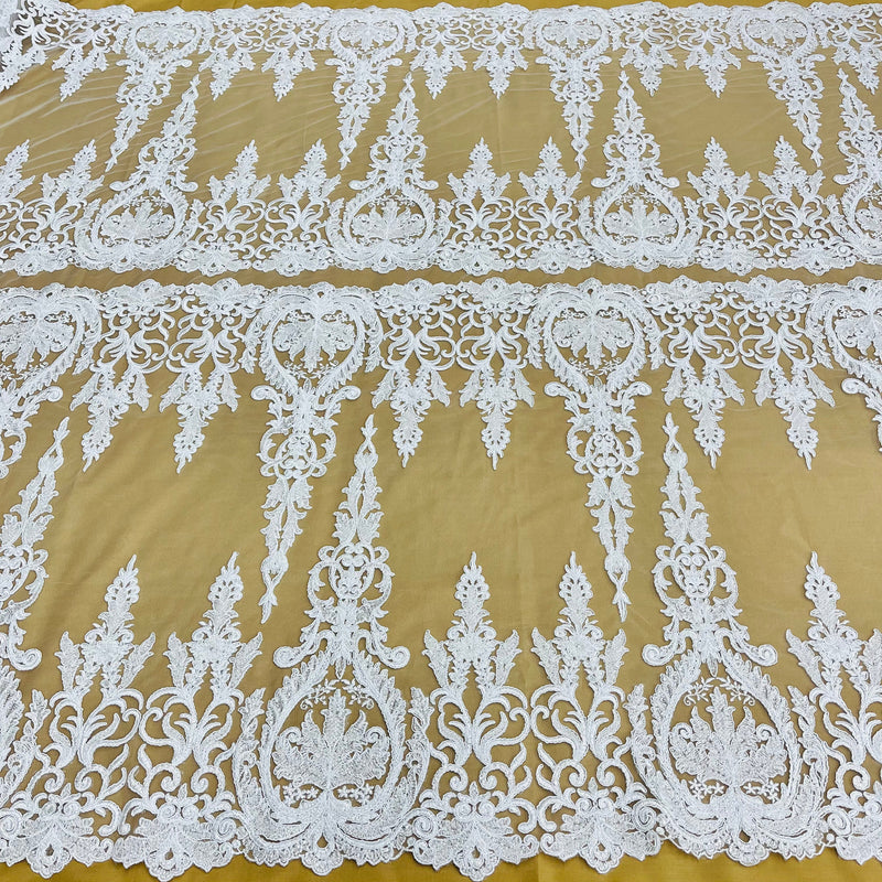 Beaded & Corded Bridal Lace Fabric Embroidered on 100% Polyester Net Mesh | Lace USA - 97201W-HB