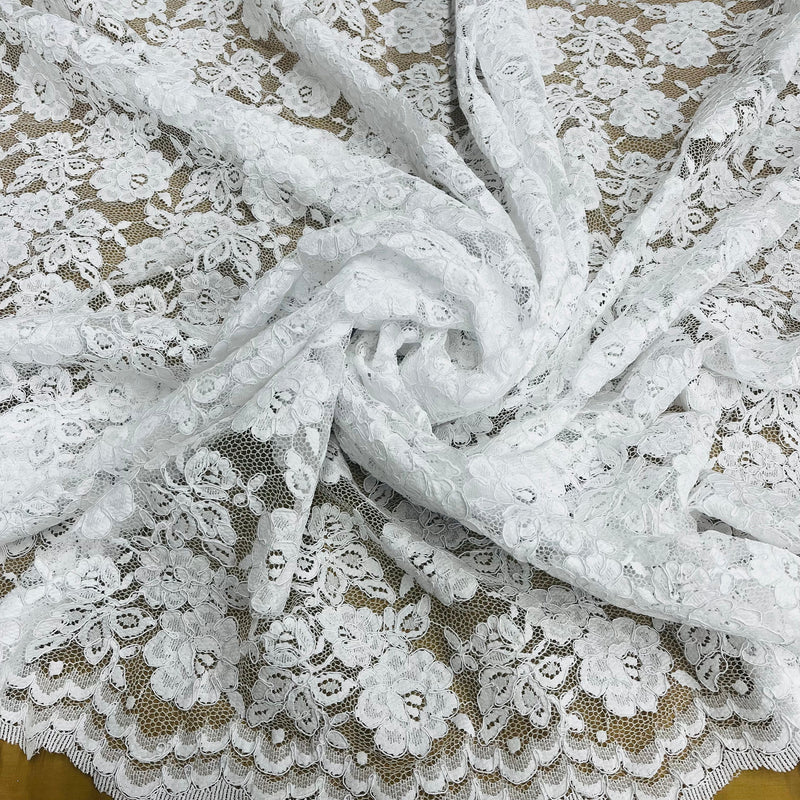 Corded Bridal Lace Fabric Embroidered on 100% Polyester Net Mesh | Lace USA - 96028W