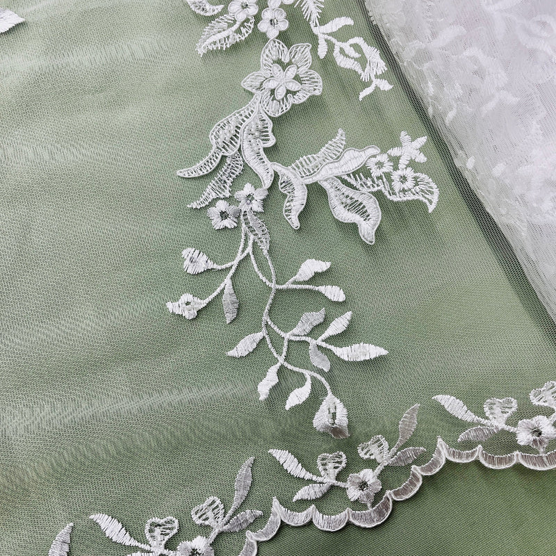 Beaded & Corded Bridal Lace Fabric Embroidered on 100% Polyester Net Mesh | Lace USA - 97126W-HB