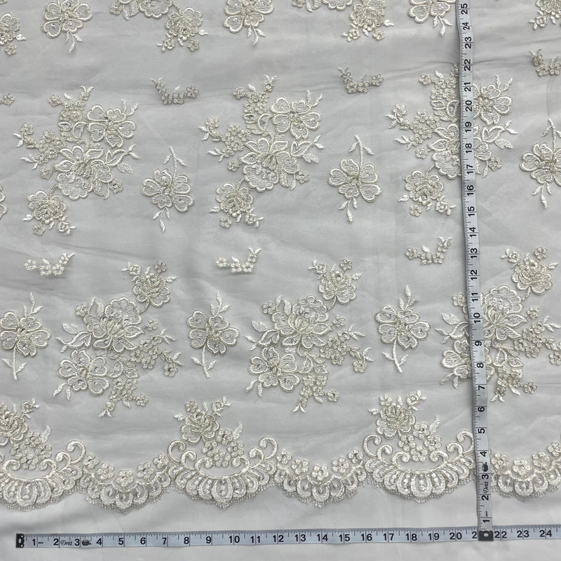 Beaded Lace Fabric Embroidered on 100% Polyester Net Mesh | Lace USA - 97076WA-BP