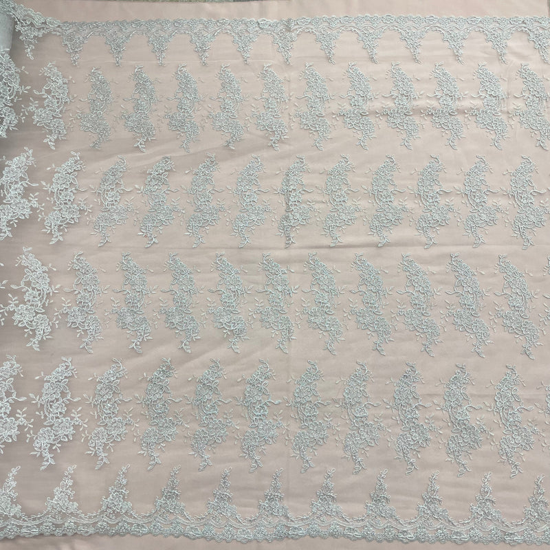 Corded Bridal Lace Fabric Embroidered on 100% Polyester Net Mesh | Lace USA - 97200W