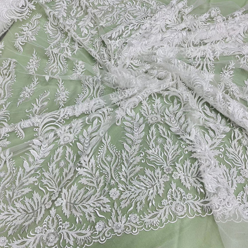 Beaded & Sequined Lace Fabric Embroidered on 100% Polyester Net Mesh | Lace USA - GD-13322