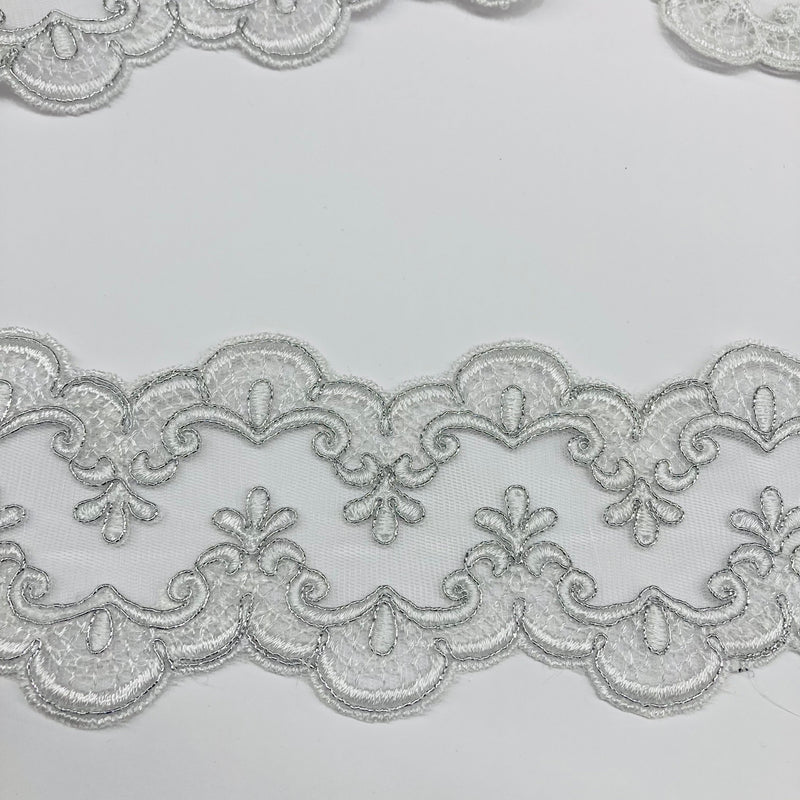 Corded Double Sided Lace Trimming Embroidered on 100% Polyester Net Mesh | Lace USA - 97040W/2