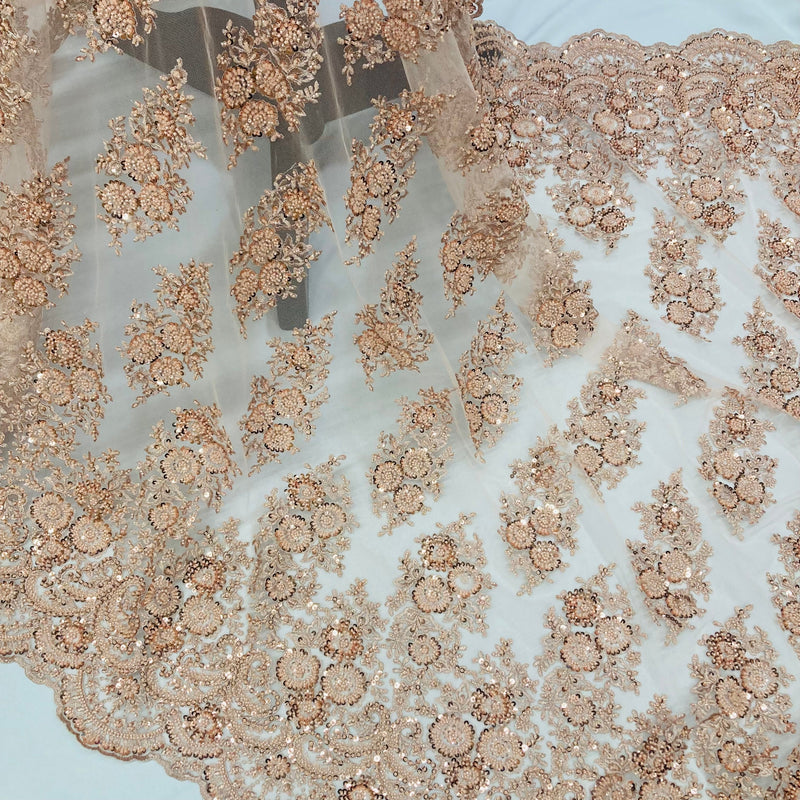 Beaded Lace Fabric Embroidered on 100% Polyester Net Mesh | Lace USA - GD-832