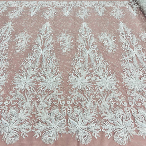 Beaded Lace Fabric Embroidered With Fuzzy Thread on 100% Polyester Net Mesh | Lace USA - GD-12264