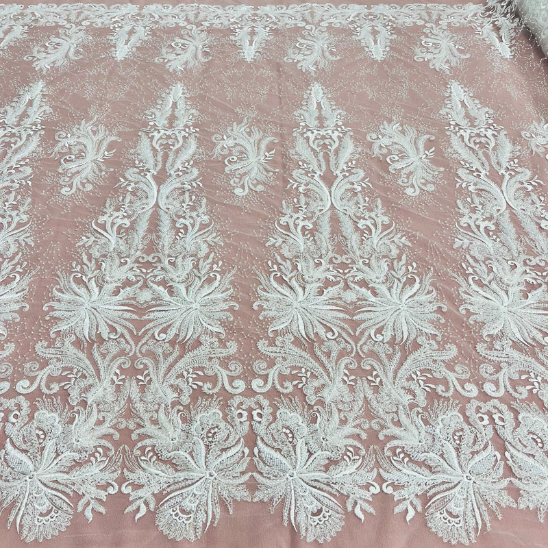 Beaded Lace Fabric Embroidered With Fuzzy Thread on 100% Polyester Net Mesh | Lace USA - GD-12264