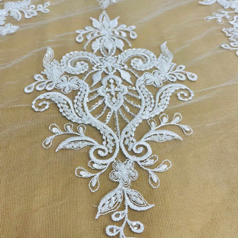 Beaded Lace Fabric Embroidered on 100% Polyester Net Mesh | Lace USA - GD-12186