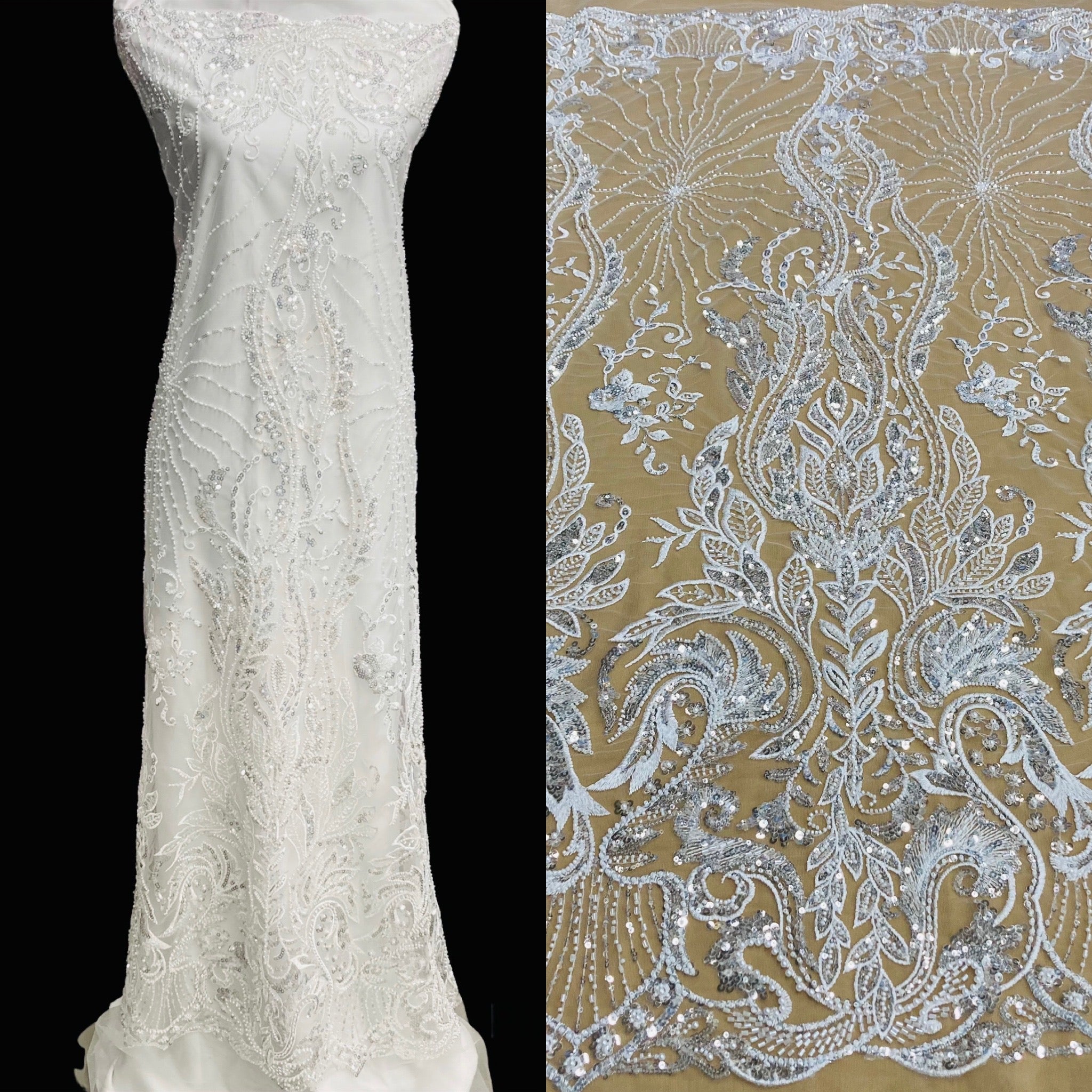 Beaded Lace Fabric Embroidered on 100% Polyester Net Mesh | Lace USA - Beaded Lace Fabric Embroidered on 100% Polyester Net Mesh | Lace USA -