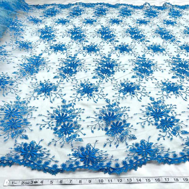 Floral Lace Fabric Embroidered on 100% Polyester Net Mesh | Lace USA - 41976W