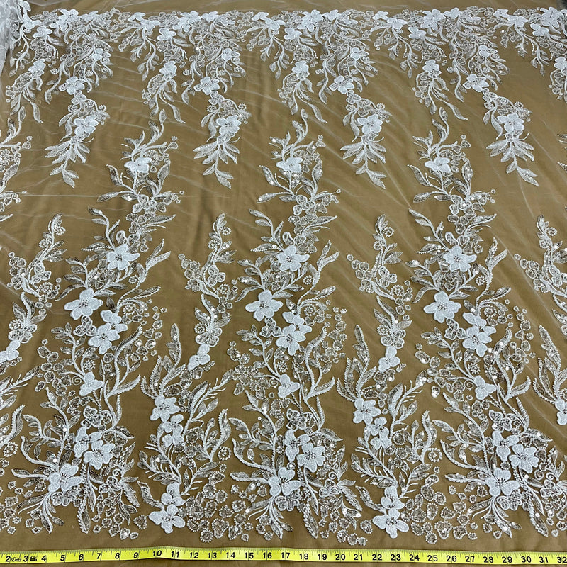 Beaded Lace Fabric Embroidered on 100% Polyester Net Mesh | Lace USA - GD-220703