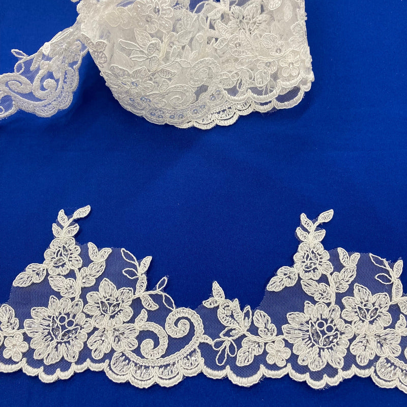 Beaded & Corded Lace Trimming Embroidered on 100% Polyester Net Mesh | Lace USA - 96796W-HB