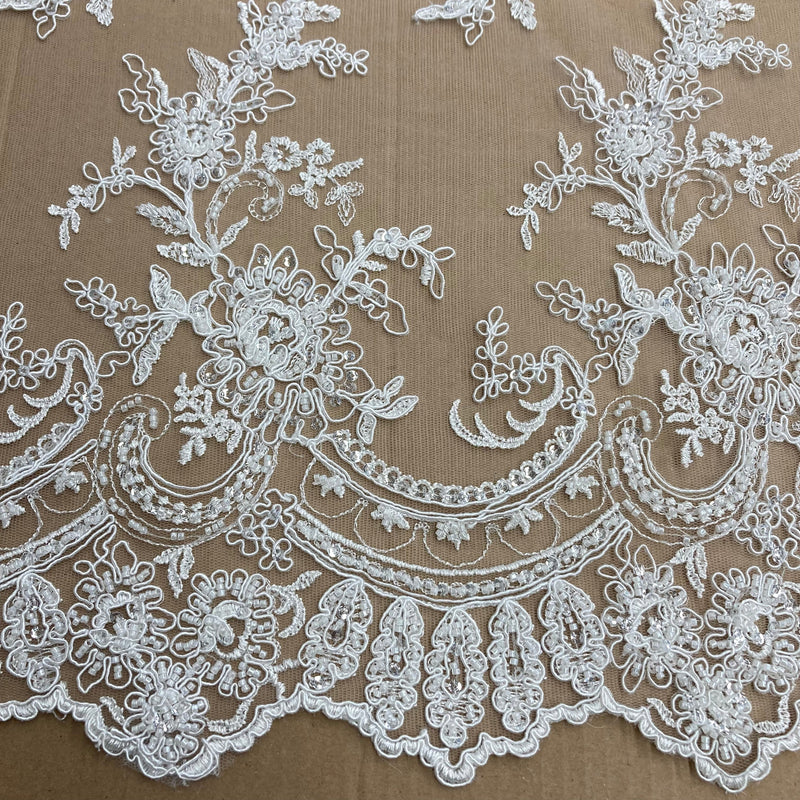 Beaded & Corded Bridal Fabric Lace Embroidered on 100% Polyester Net Mesh | Lace USA - 96979W-HB