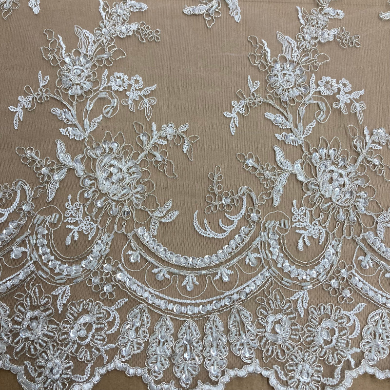 Beaded & Corded Bridal Fabric Lace Embroidered on 100% Polyester Net Mesh | Lace USA - 96979W-HB