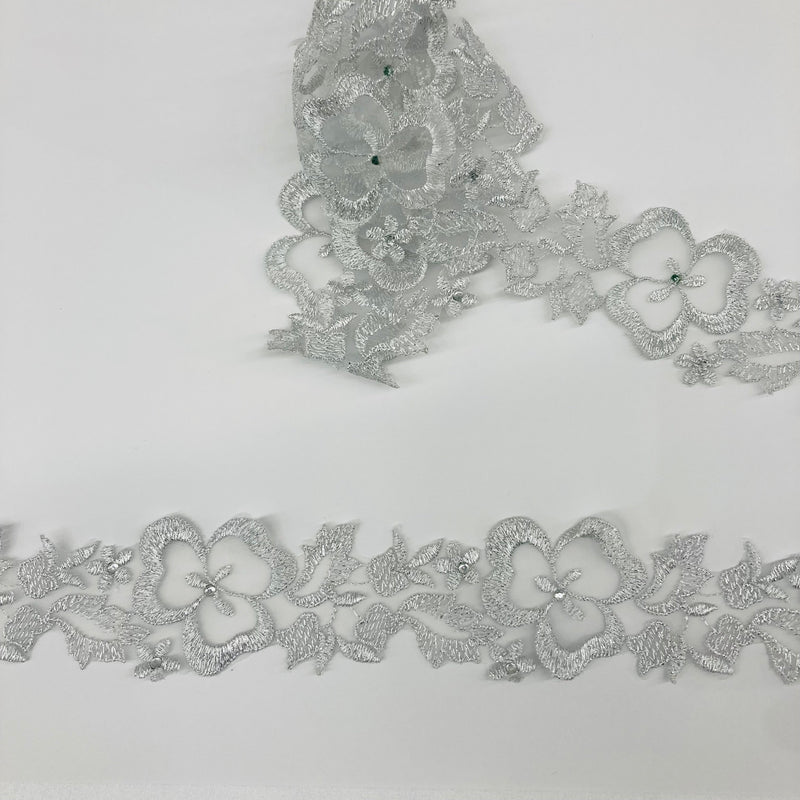 Beaded Lace Trimming Embroidered on 100% Polyester Organza | Lace USA - 21333N-RS