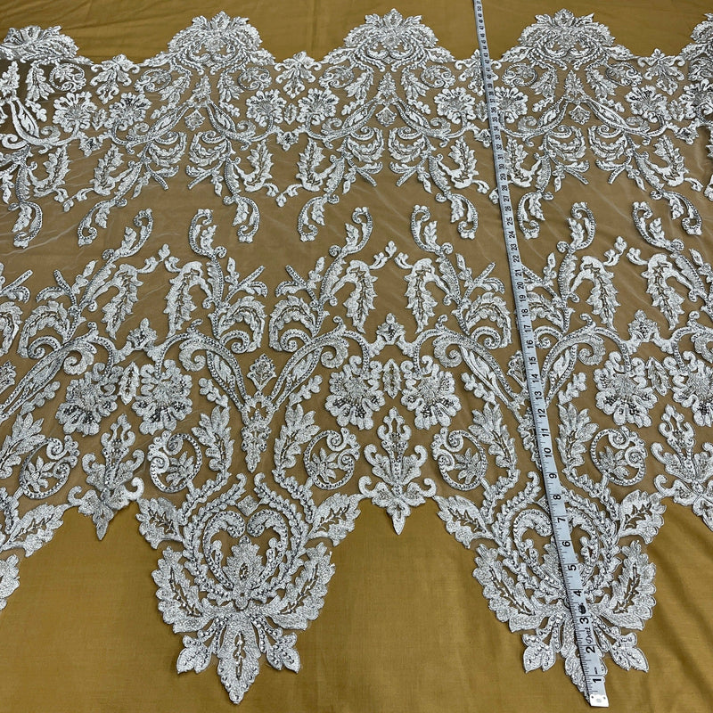 Beaded & Corded Bridal Lace Fabric Embroidered on 100% Polyester Net Mesh | Lace USA - 96996W-HB