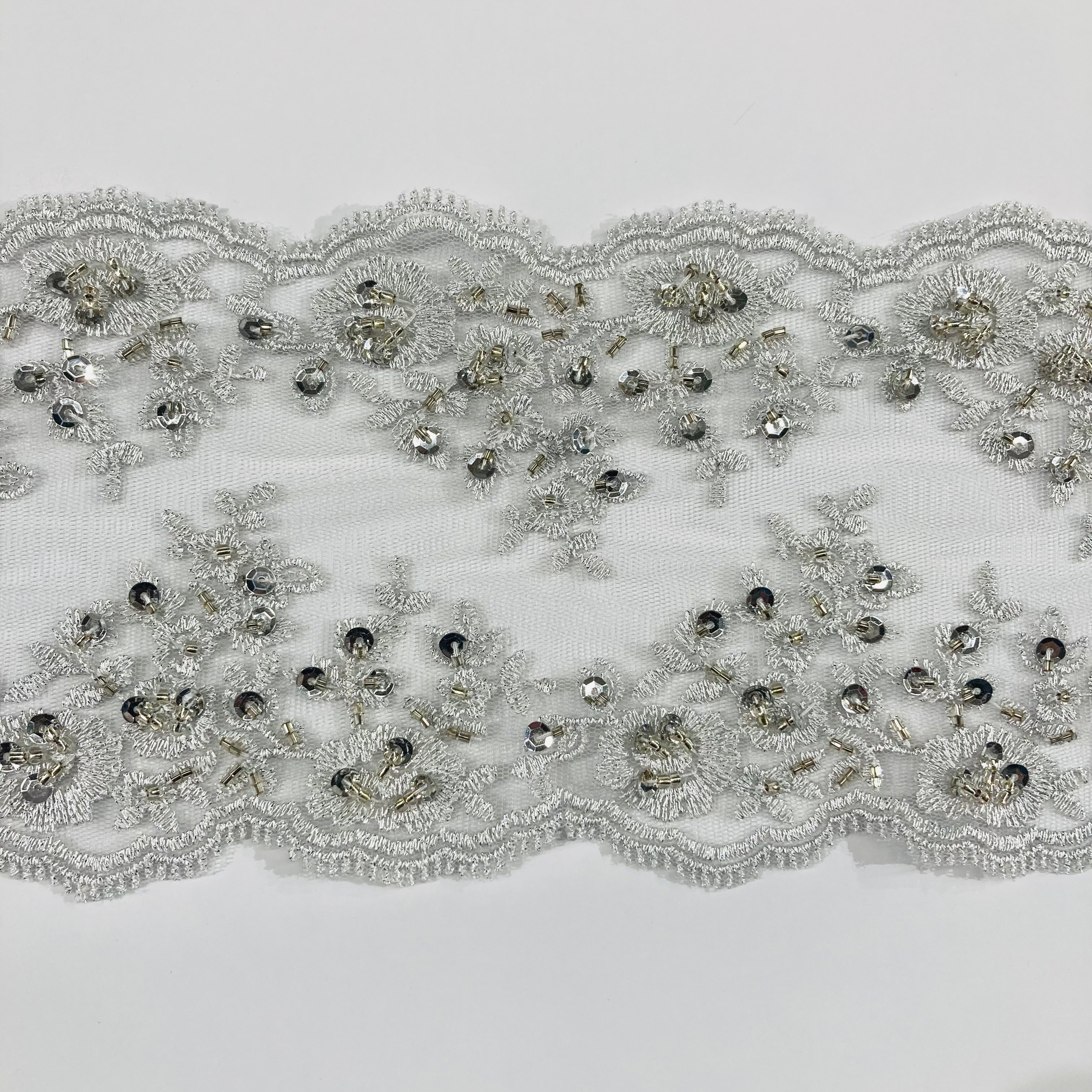 Beaded Double Sided Lace Trimming Embroidered on 100% Polyester Net Mesh | Lace USA - 21924W/2-BP