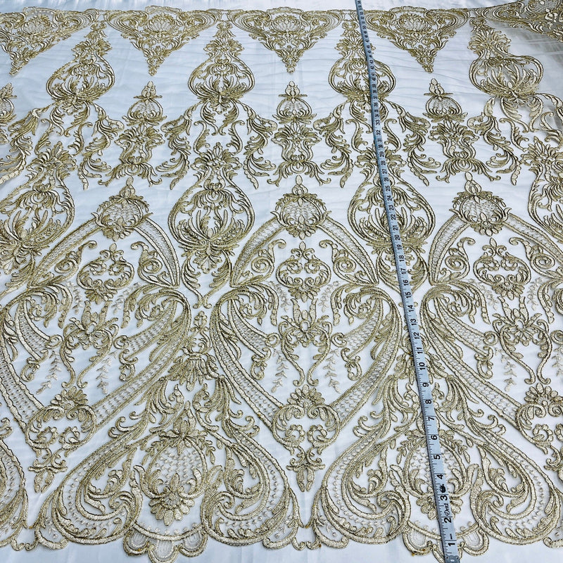 Corded Bridal Lace Fabric Embroidered on 100% Polyester Net Mesh | Spandex Palace- 97086W