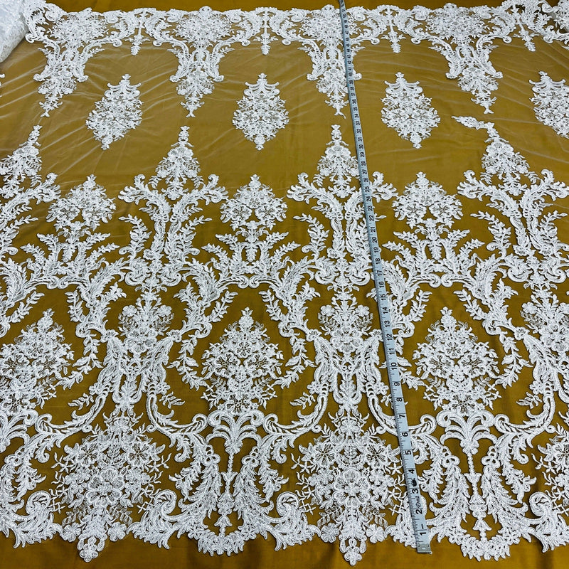 Corded Bridal Lace Fabric Embroidered on 100% Polyester Net Mesh | Lace USA - 97136W