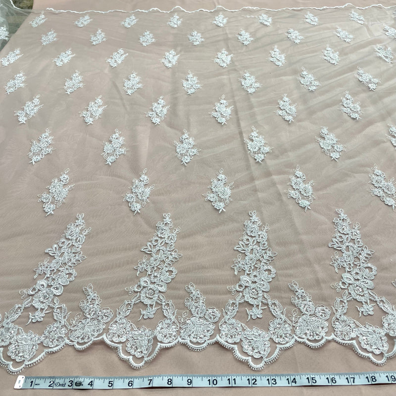 Beaded & Corded Bridal Lace Fabric Embroidered on 100% Polyester Net Mesh | Lace USA - 91443W-HB