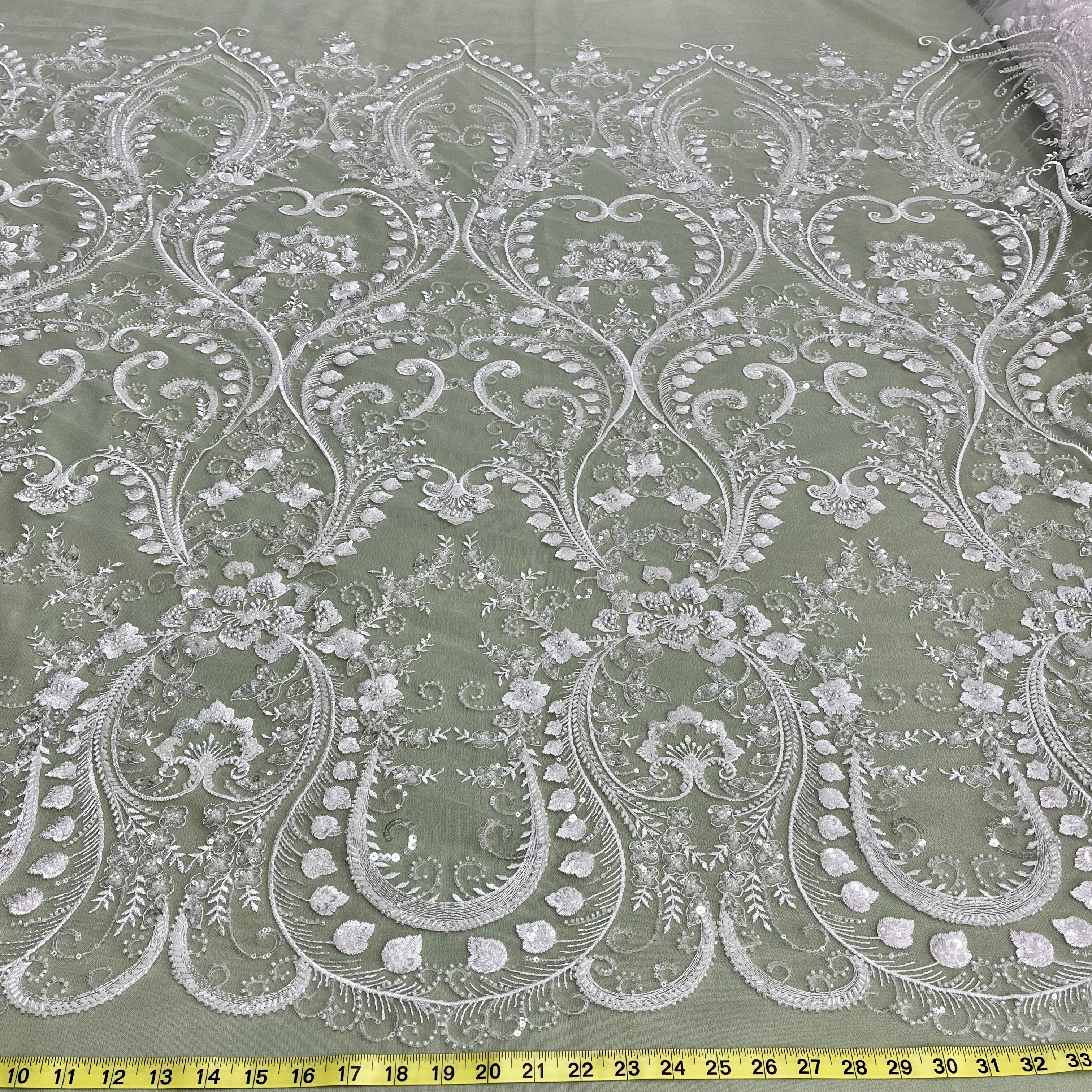 Beaded Lace Fabric Embroidered on 100% Polyester Net Mesh | Lace USA - GD-220702