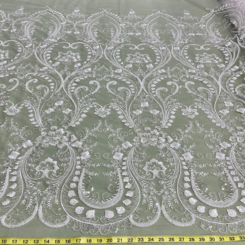 Beaded Lace Fabric Embroidered on 100% Polyester Net Mesh | Lace USA - GD-220702