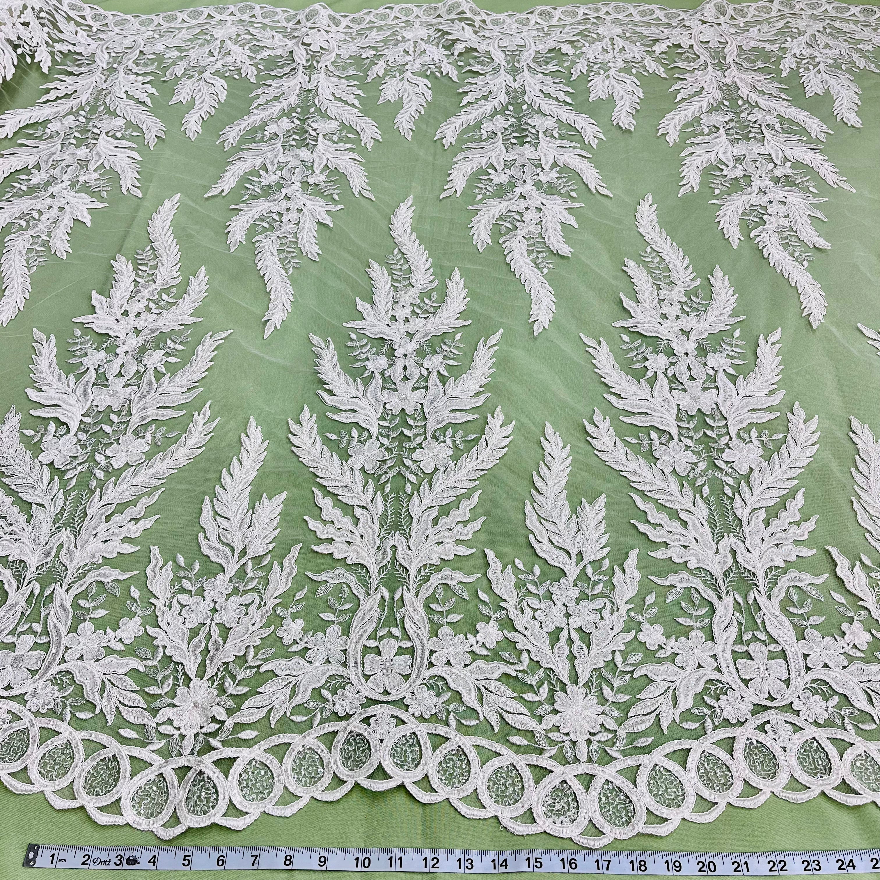 Exquisite Bridal Elegance: Beaded & Corded Embroidered Lace Fabric | Lace USA - 97221W-HB