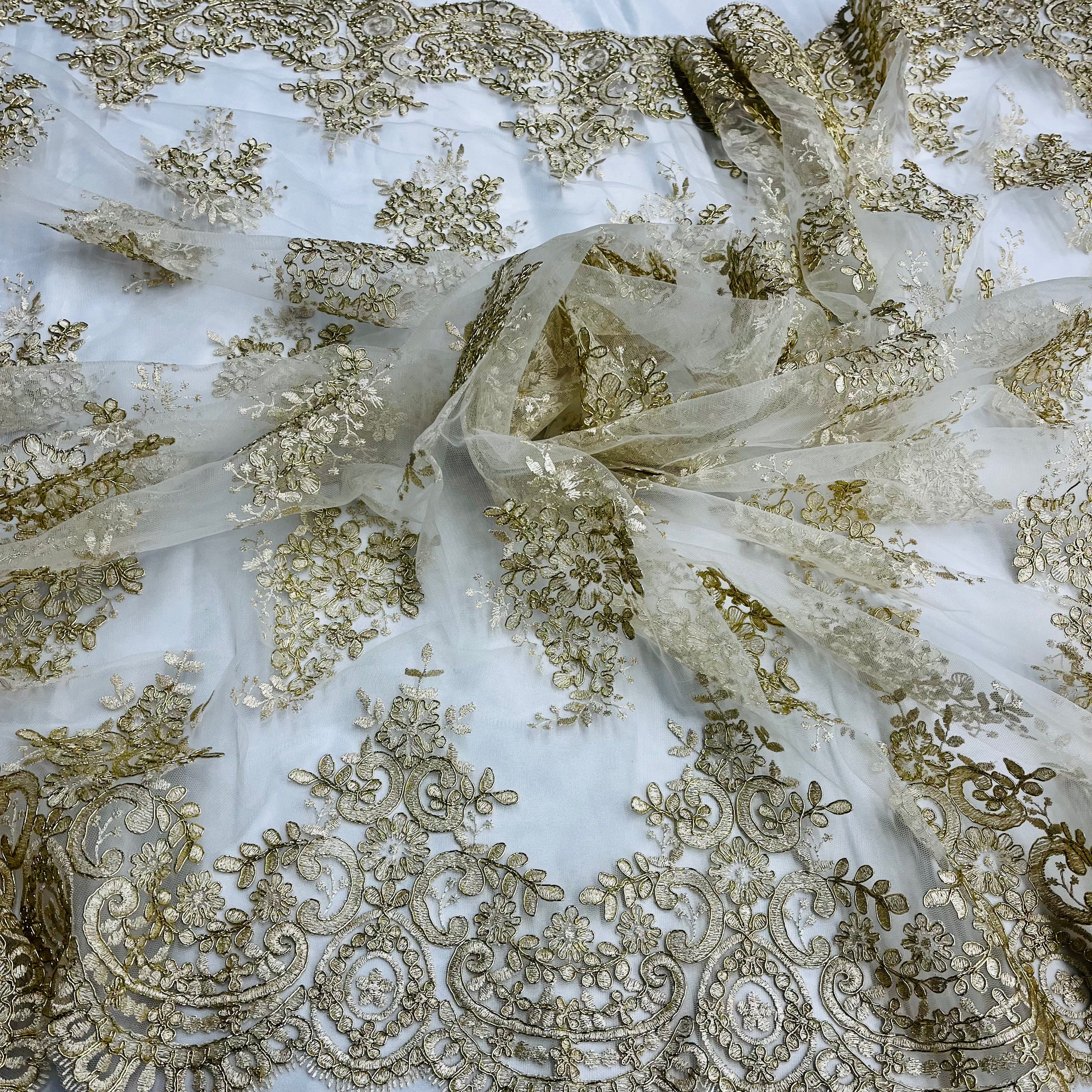 Corded Bridal Lace Fabric Embroidered on 100% Polyester Net Mesh | Lace USA - 97019W