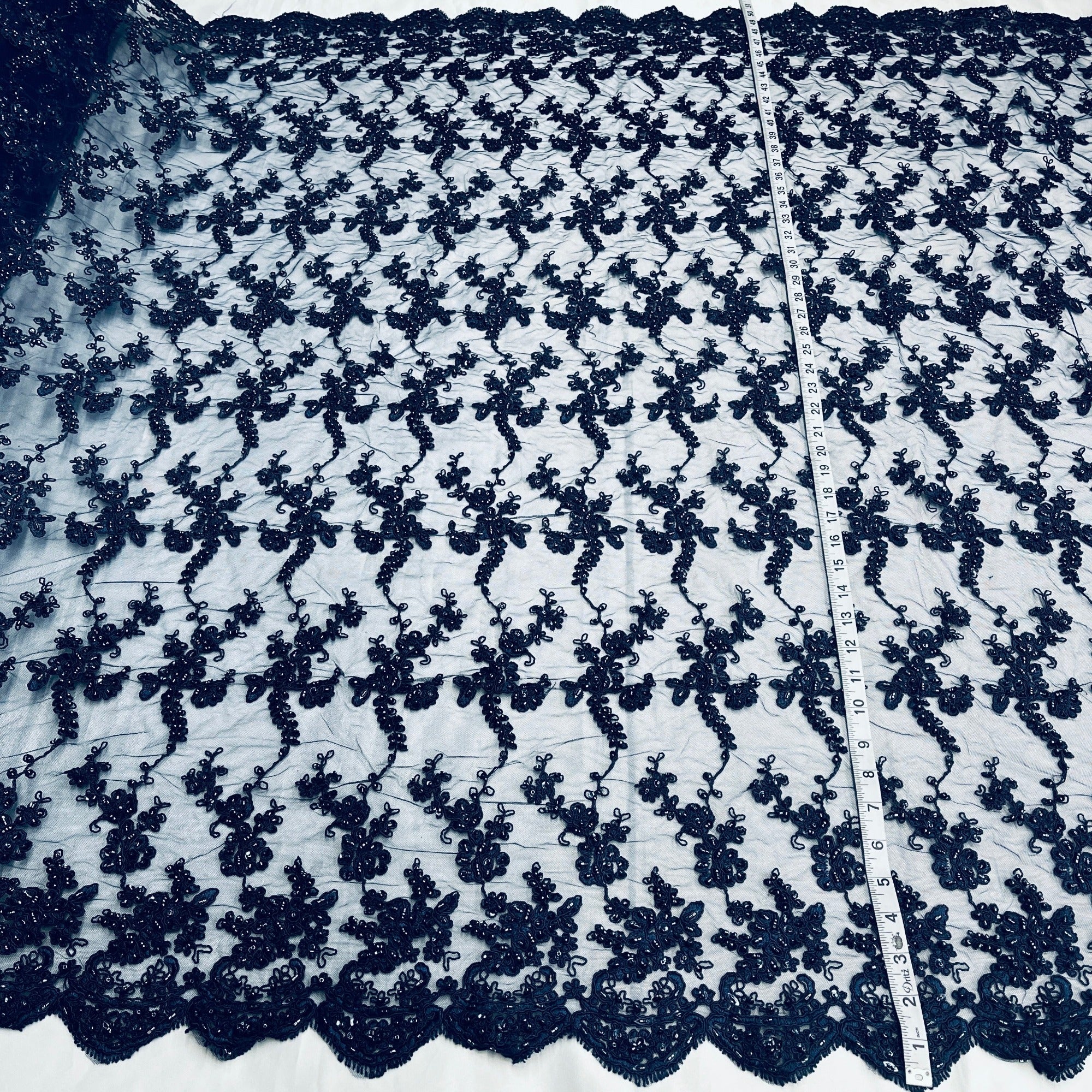 Beaded & Corded Lace Fabric Embroidered on 100% Polyester Net Mesh | Spandex Palace- GD-1819