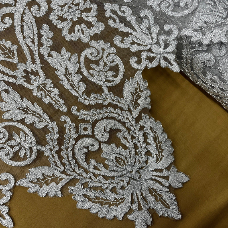 Corded Bridal Lace Fabric Embroidered on 100% Polyester Net Mesh | Lace USA - 96996W