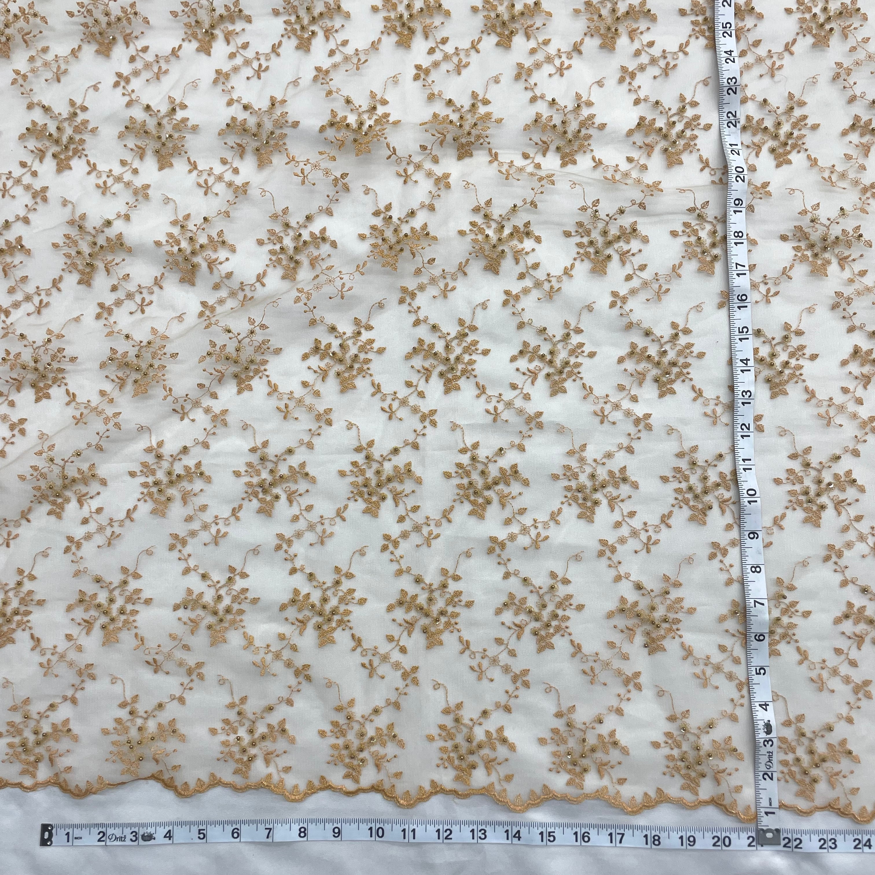 Beaded Lace Fabric Embroidered on 100% Polyester Net Mesh | Lace USA - 41608W-BP