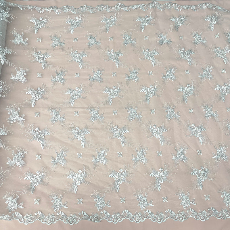 Beaded Lace Fabric Embroidered on 100% Polyester Net Mesh | Lace USA - 41078W-BP