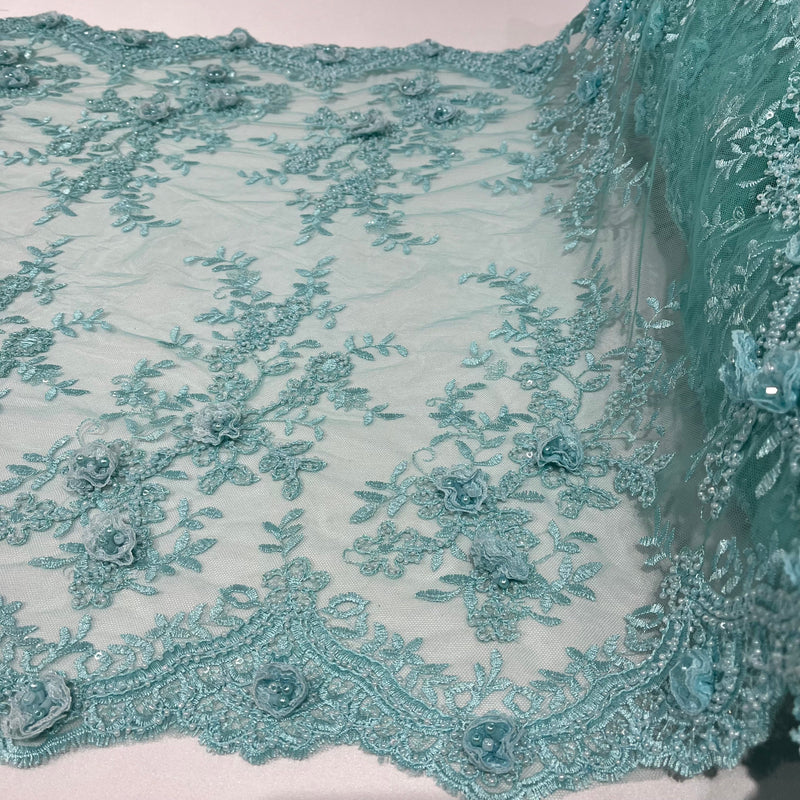 Beaded Double Sided 3D Floral Lace Trimming Embroidered on 100% Polyester Net Mesh | Lace USA - GD-733