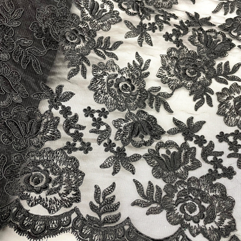 Corded Bridal Lace Fabric Embroidered on 100% Polyester Net Mesh | Lace USA - 95162W