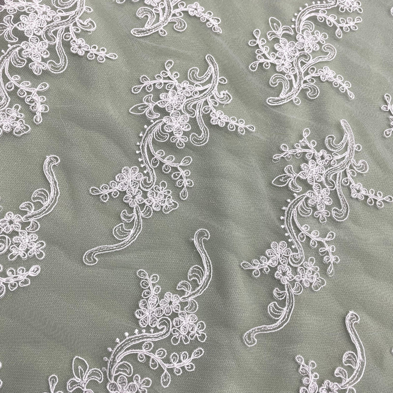 Corded Bridal Lace Fabric Embroidered on 100% Polyester Net Mesh | Lace USA - 97199W