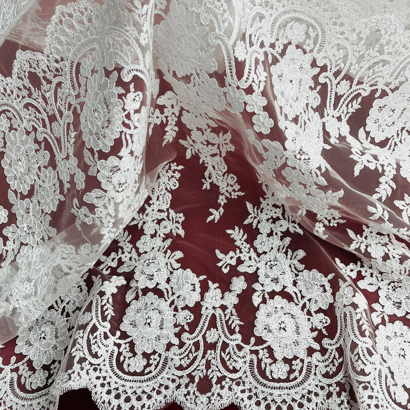 Corded Bridal Lace Fabric Embroidered on 100% Polyester Net Mesh | Lace USA - 96874W