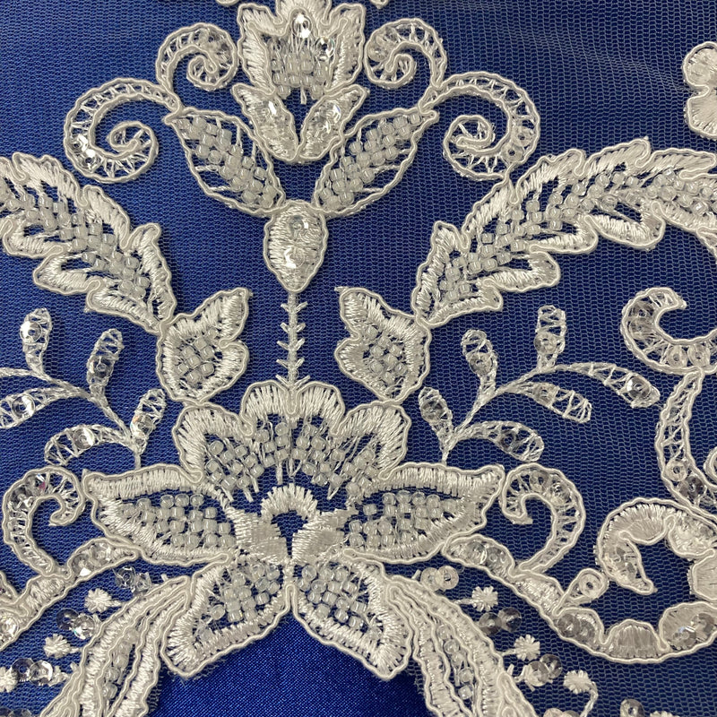 Beaded & Corded Bridal Lace Fabric Embroidered on 100% Polyester Net Mesh | Lace USA - GD-55518