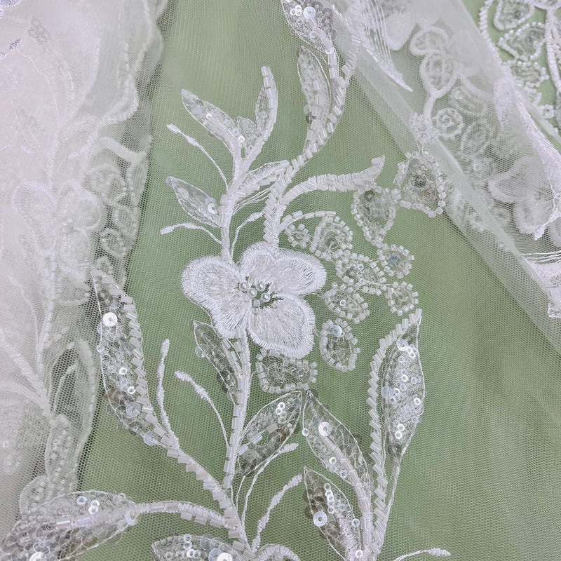 Beaded Lace Fabric Embroidered on 100% Polyester Net Mesh | Lace USA - GD-220703