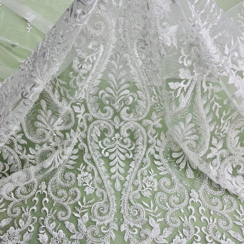 Beaded Lace Fabric Embroidered on 100% Polyester Net Mesh | Lace USA - GD-12152