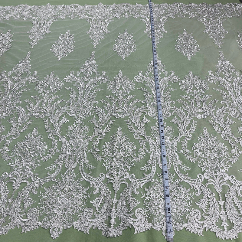 Corded Bridal Lace Fabric Embroidered on 100% Polyester Net Mesh | Lace USA - 97136W