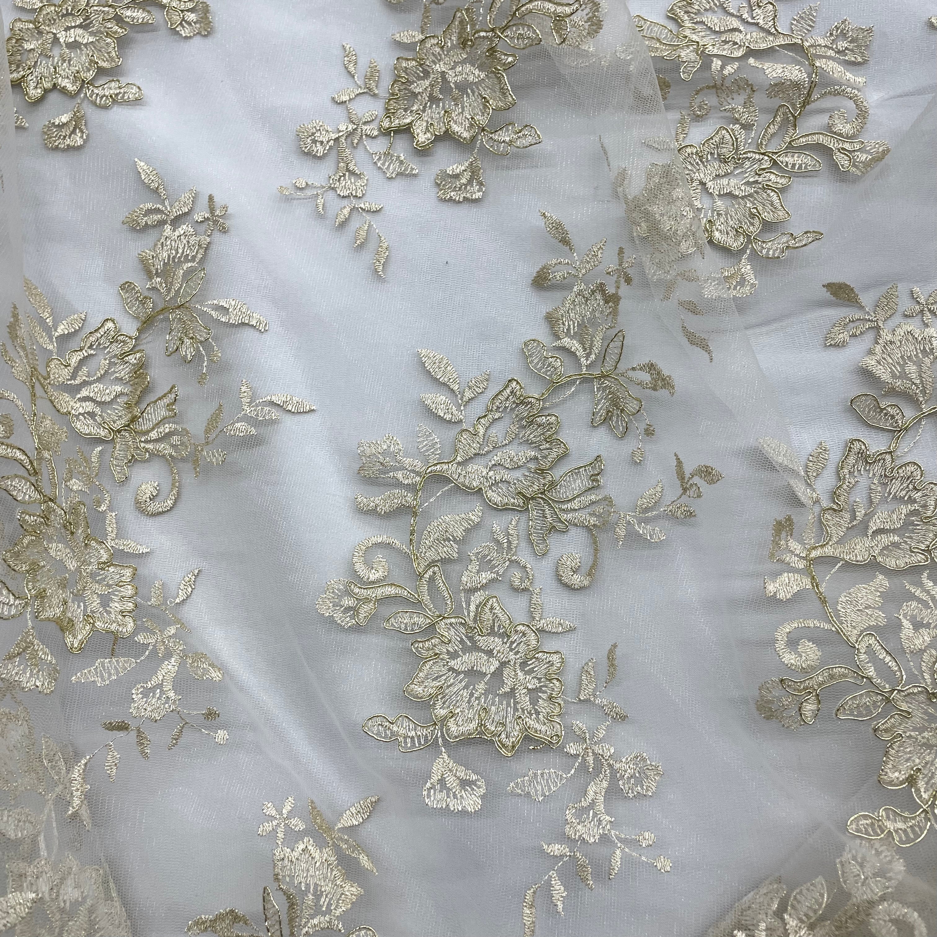 Corded Bridal Lace Fabric Embroidered on 100% Polyester Net Mesh | Lace USA - 97154W