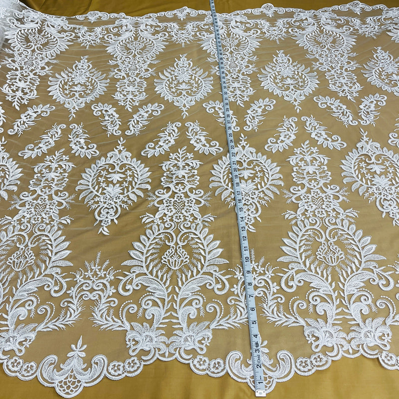 Corded Bridal Lace Fabric Embroidered on 100% Polyester Net Mesh | Lace USA - 97160W