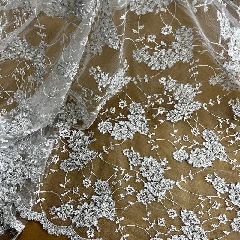 Beaded & Corded Lace Fabric Embroidered on 100% Polyester Net Mesh | Lace USA - 96935W-BP