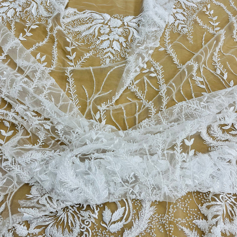 Beaded Lace Fabric Embroidered on 100% Polyester Net Mesh | Lace USA - GD-12010