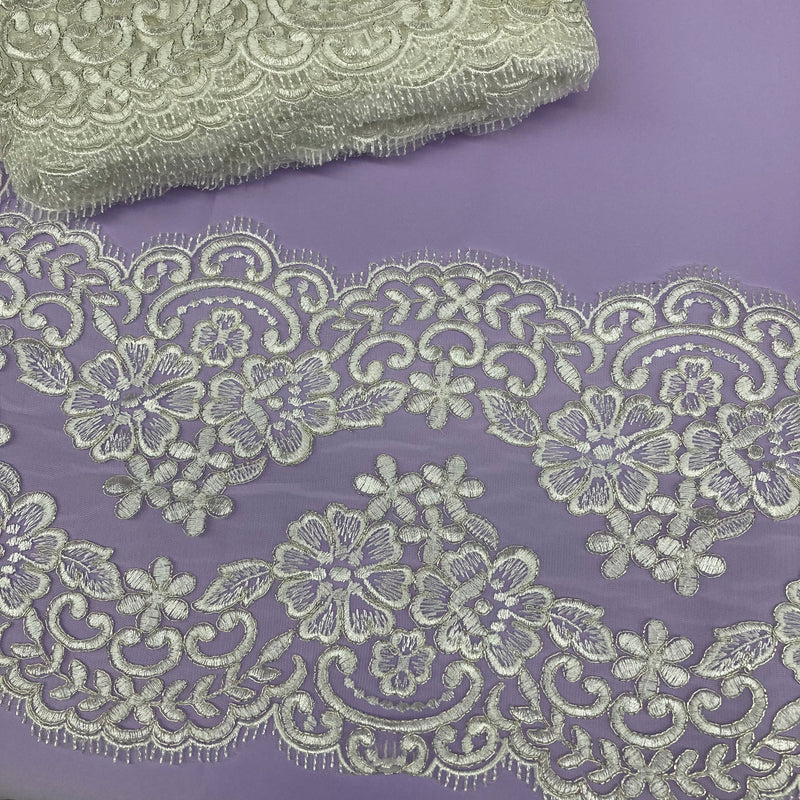 Corded Double Sided Lace Trimming Embroidered on 100% Polyester Net Mesh | Lace USA - 95365W/2