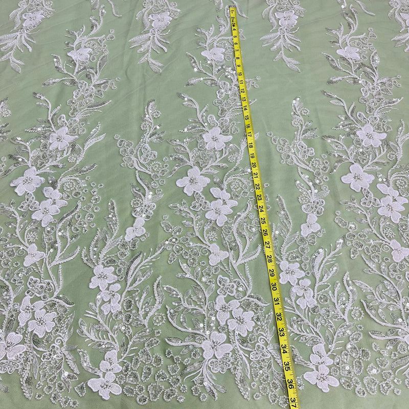 Beaded Lace Fabric Embroidered on 100% Polyester Net Mesh | Lace USA - GD-220703