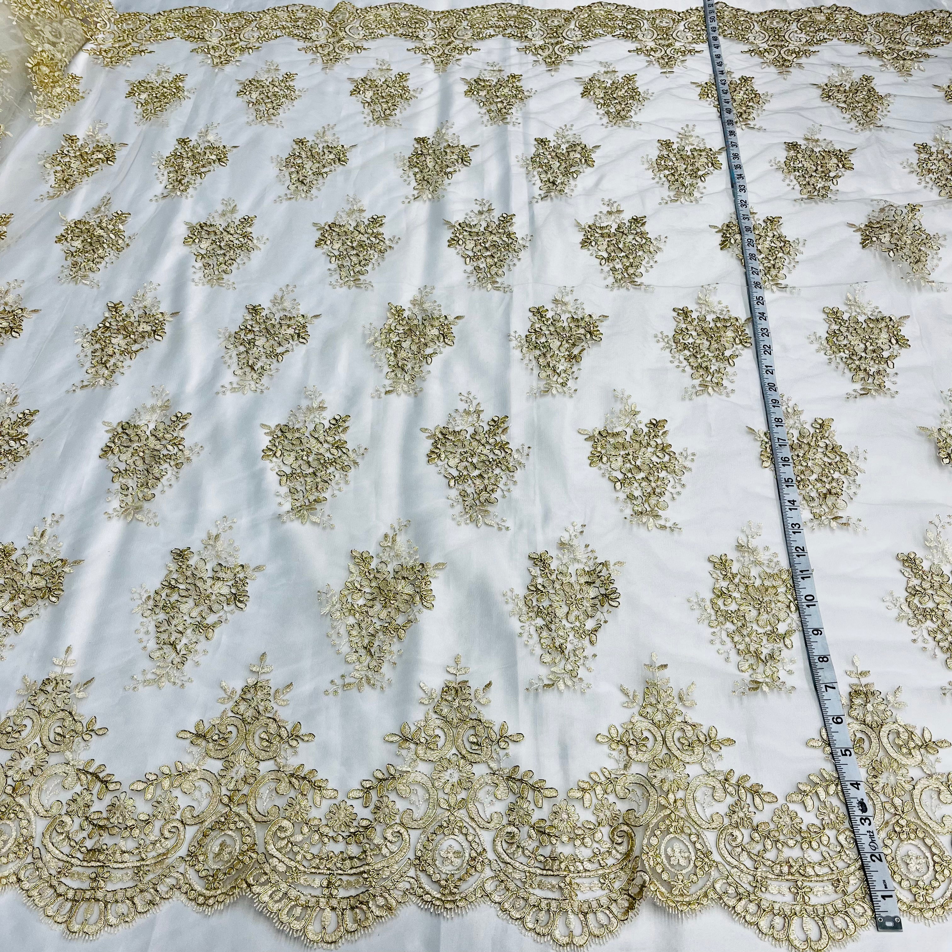 Corded Bridal Lace Fabric Embroidered on 100% Polyester Net Mesh | Lace USA - 97019W