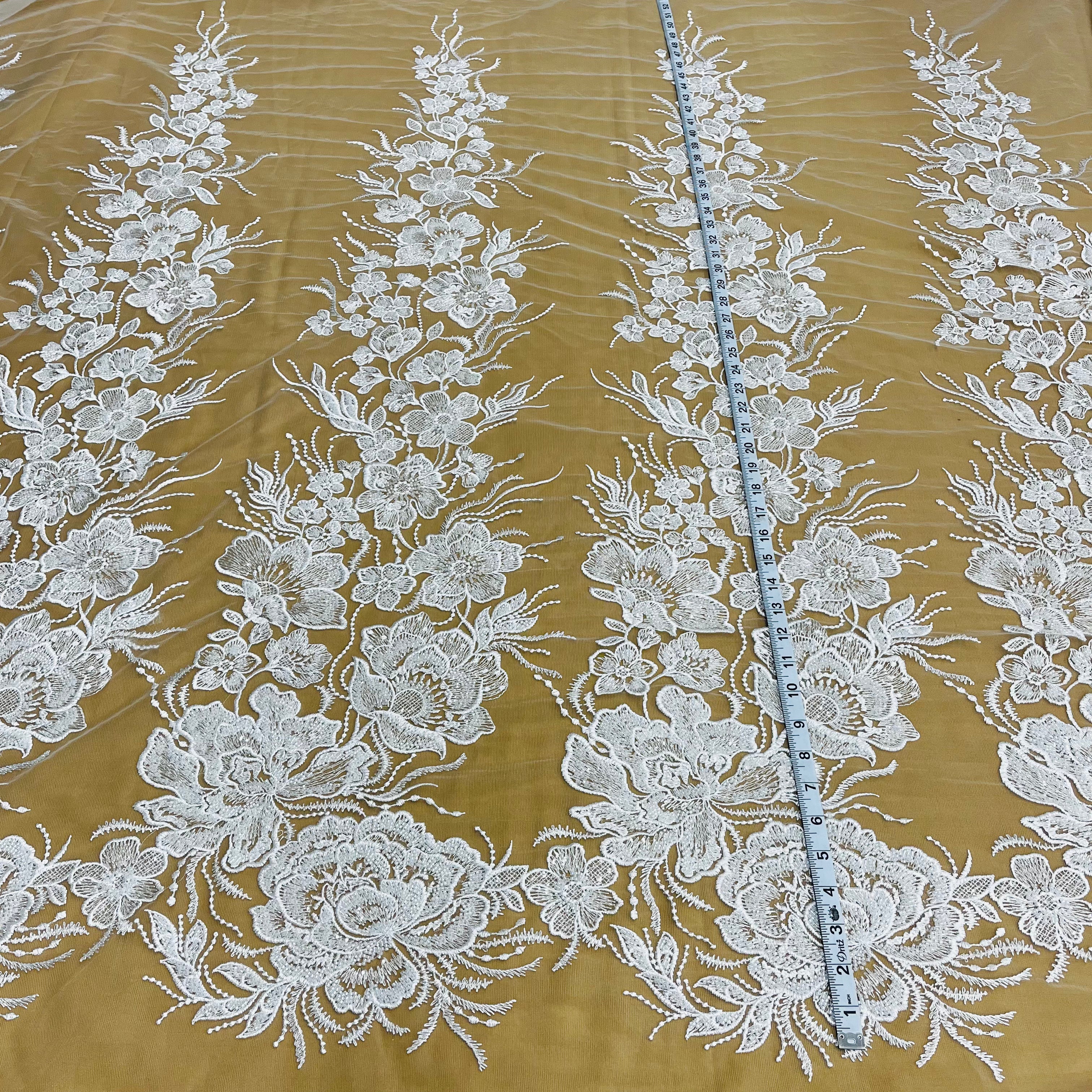 Beaded Lace Fabric Embroidered on 100% Polyester Net Mesh | Lace USA - GD-67313
