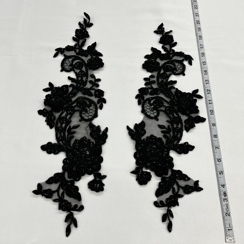 Beaded & Corded Floral Lace Applique Embroidered on 100% Polyester Net Mesh | Lace USA - 96434W-HB